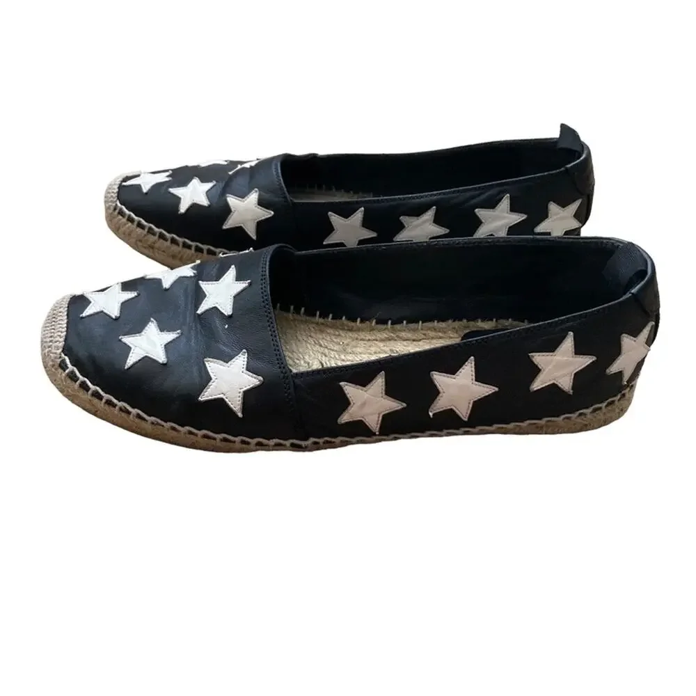 Yves Saint Laurent Black & White Leather Star Flat Espadrilles Size 39 or 9.